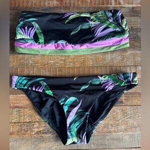 Seafolly Black Bikini with Green and Purple Accents